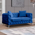 Navy Blue Velvet Love Seat Sofa with 2 Pillows U484