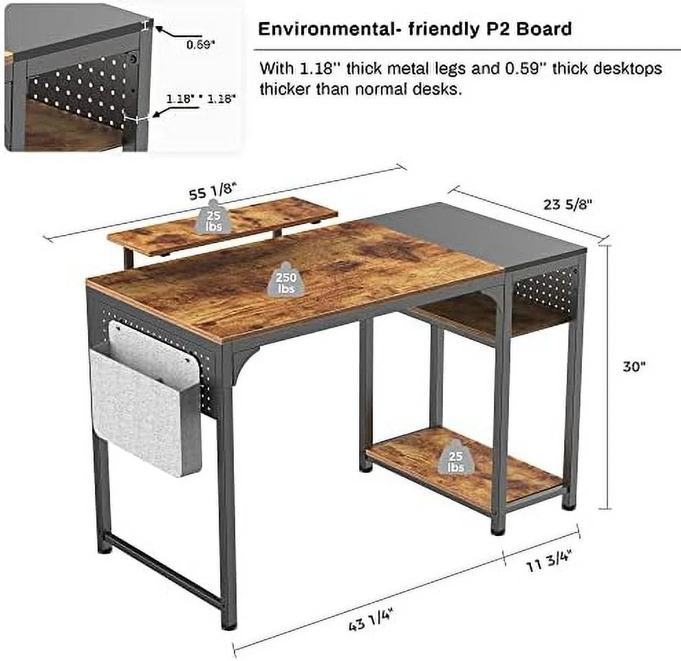 55 Inch Computer Desk with Monitor Stand and Shelves F30359