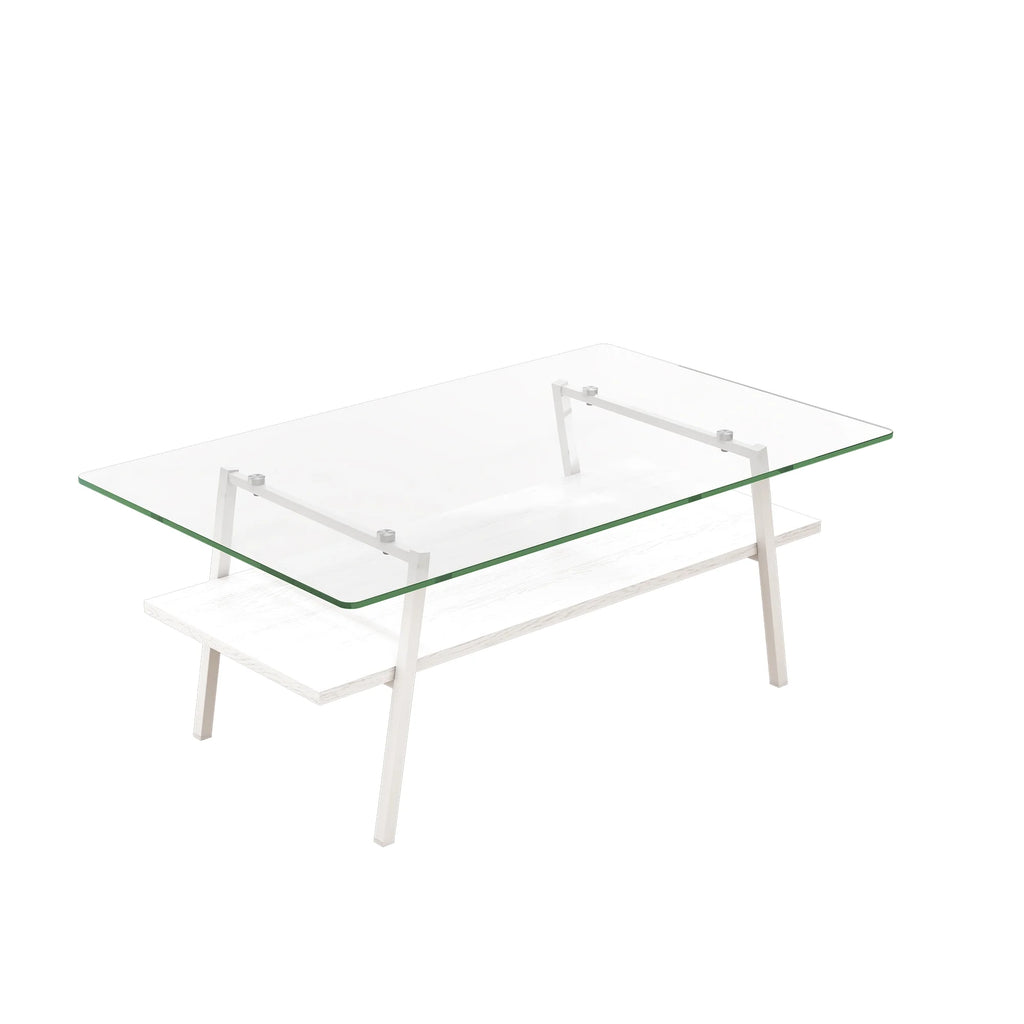 Rectangle Coffee Table with Tempered Glass Tabletop and White Metal Legs K9415