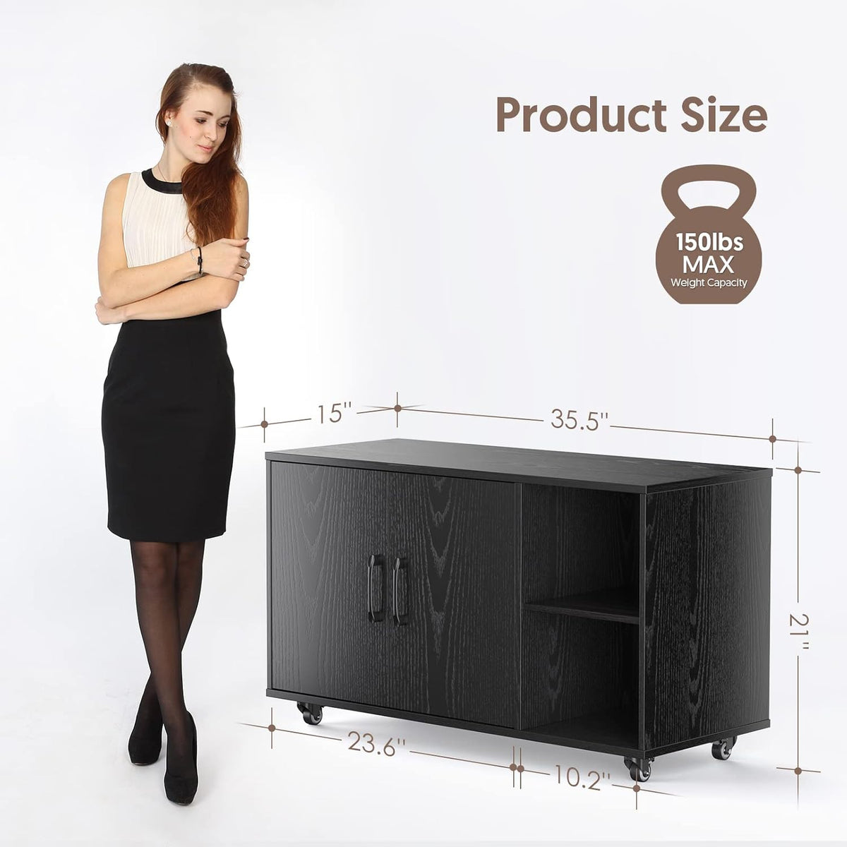Black Rolling File Cabinet with Storage Z4419