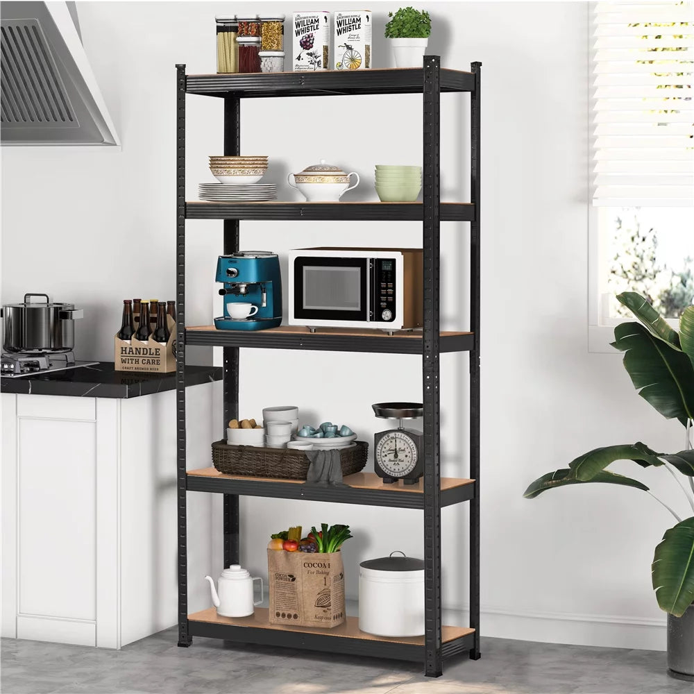 5-Shelf Adjustable Steel Storage Shelf Unit, Black, 2 Pack C706511