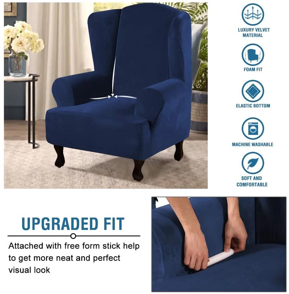 Super Stretch Velvet Slip Resistant Wingback Chair Slipcover W549