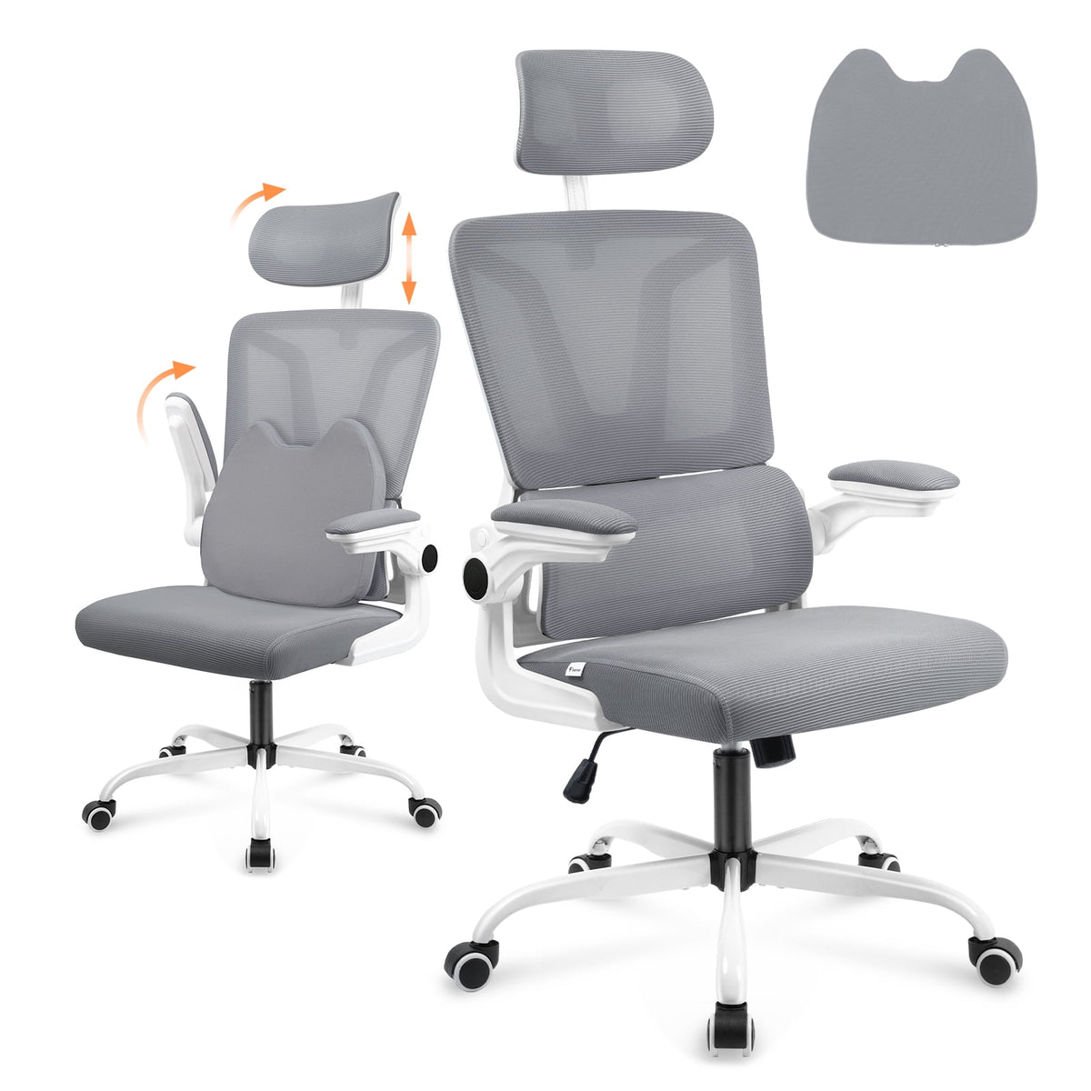 Grey Ergonomic High Back Mesh Office Chair with Lumbar Support T890
