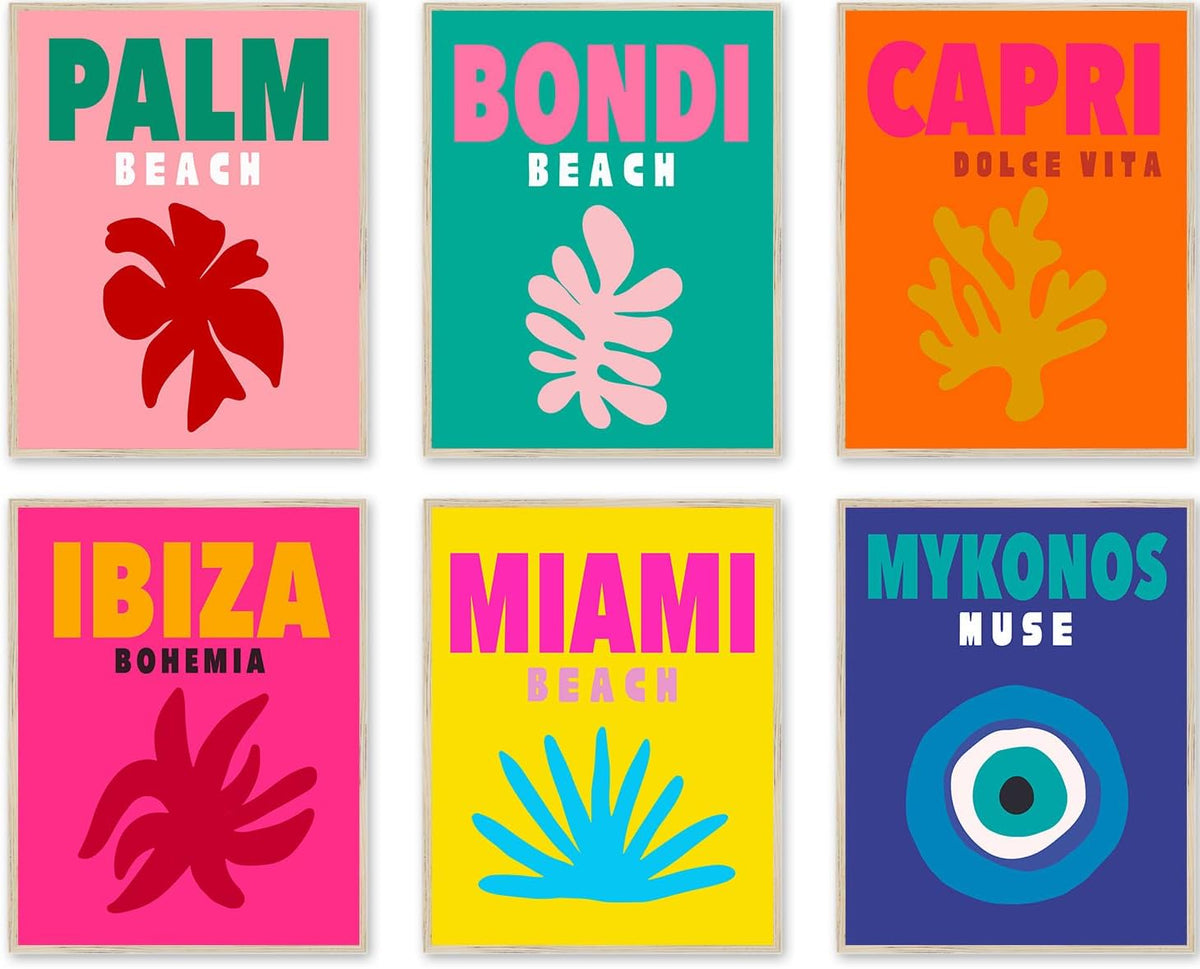 Preppy Posters for Dorm Decor, Colorful Preppy Wall Art Travel Prints, Pink Pastels College Maximalist Decor (8"x10", unframed) L730094