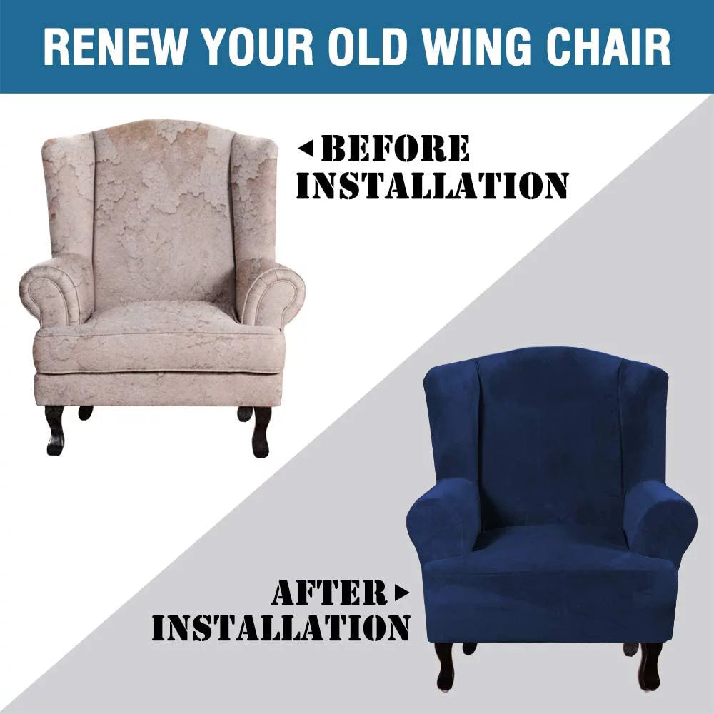 Super Stretch Velvet Slip Resistant Wingback Chair Slipcover W549