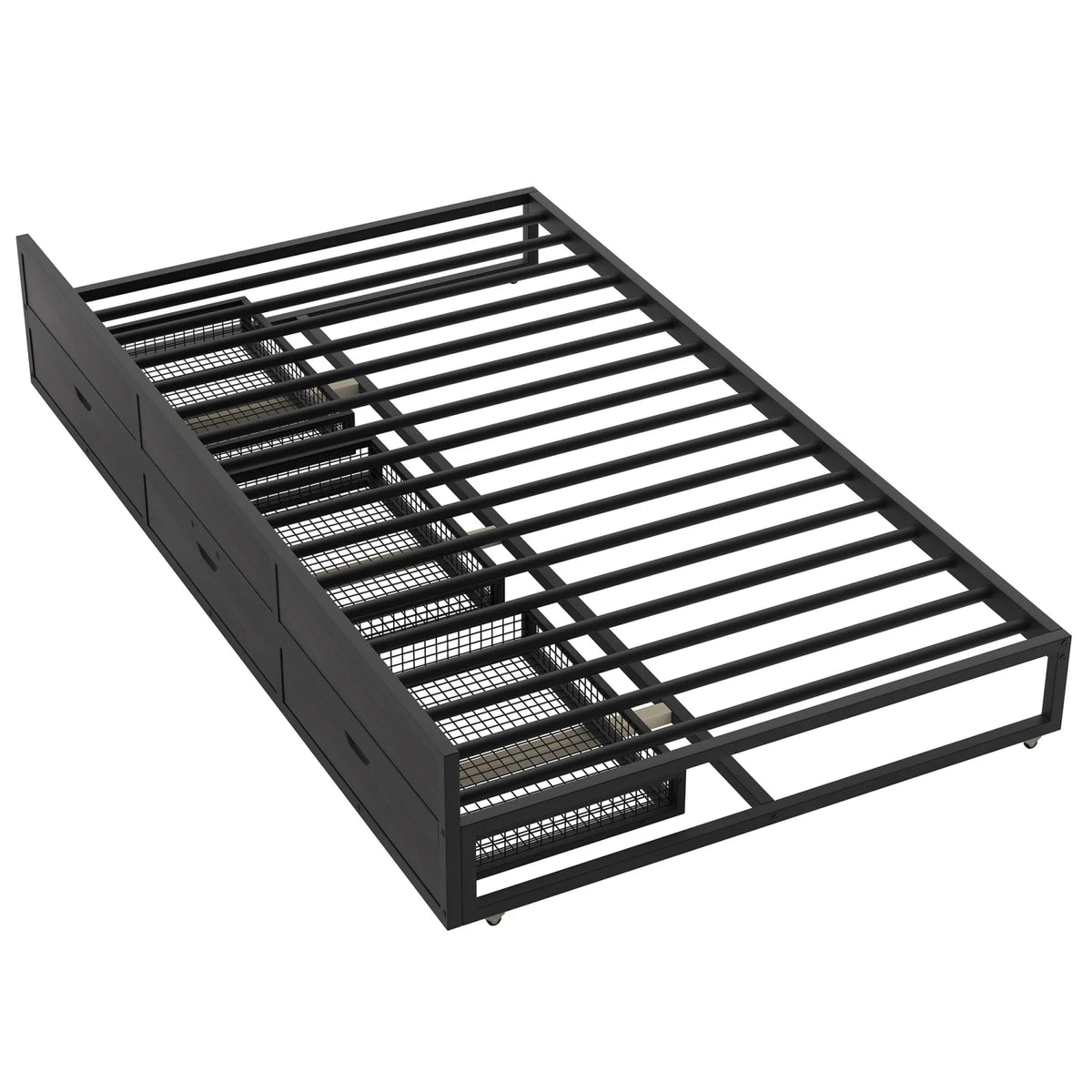 Queen Size Black Metal Canopy Platform Bed with Trundle and 3 Storage Drawers Z859