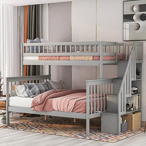 Twin Over Twin/Full Bunk Bed with Twin Size Trundle and Drawers, Solid Wood P323873