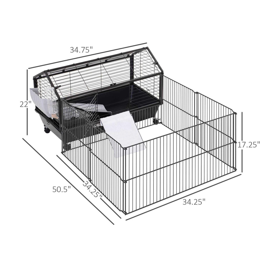 Rolling Metal Small Animal Hutch Cage with Main House and Run U5489