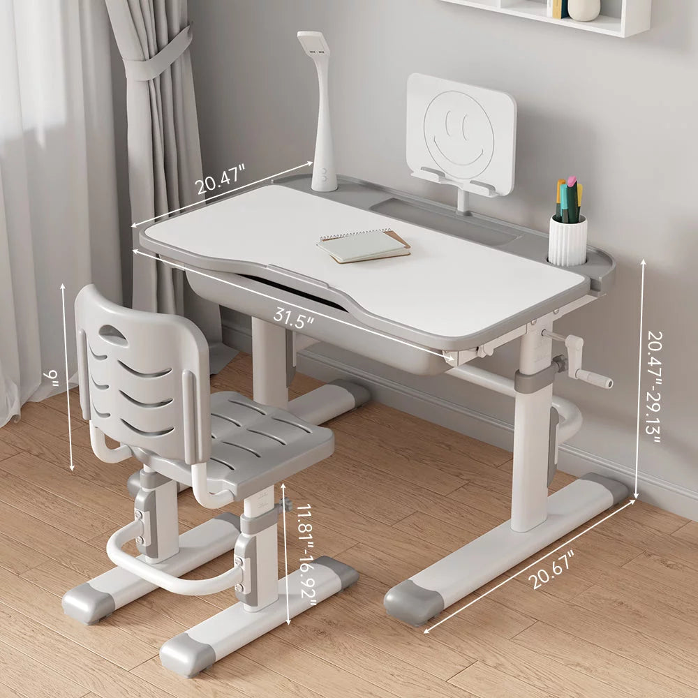 Height Adjustable Kids Study Desk and Chair Set with Storage Drawers W938272