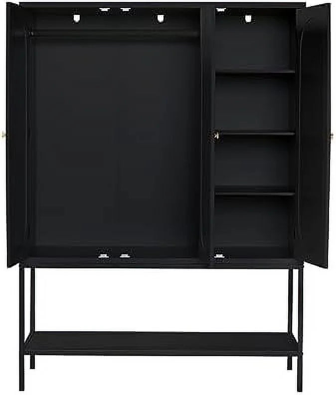 Large 3 Door Rattan Wardrobe Closet with Shelves and Hanging Rail E9674