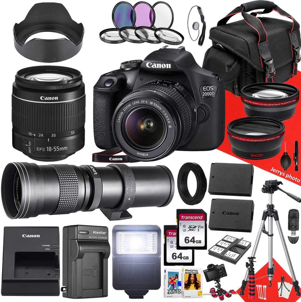DSLR Camera with 18-55mm and 420-800mm Lenses + 128 GB Memory + Tripod (33pc Bundle) X657322