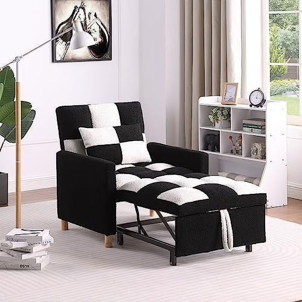 Convertible Chair Bed 3-in-1 Sleeper Single Sofa Chair Bed with Pillow Adjustable Backrest Recliner with Soft Teddy Fabric Pull Out Sleeper Bed J26125