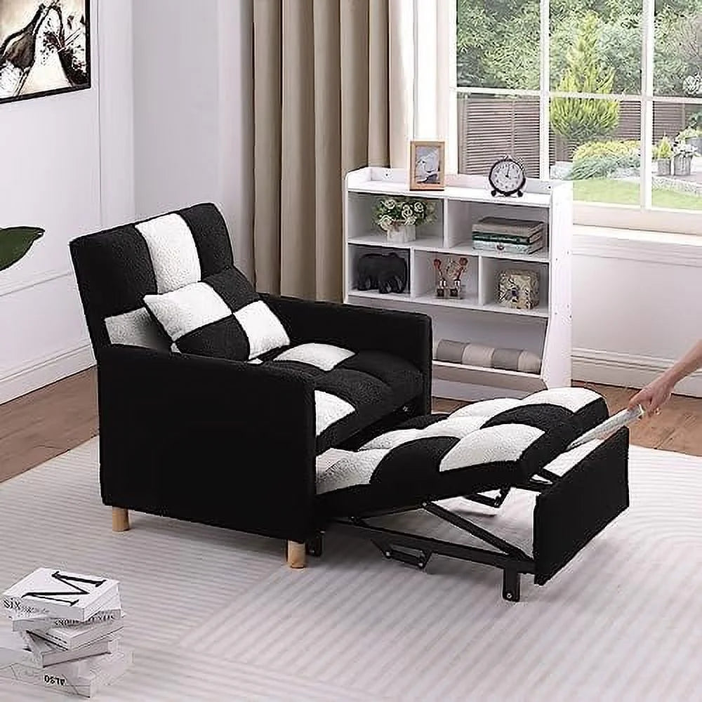 Convertible Chair Bed 3-in-1 Sleeper Single Sofa Chair Bed with Pillow Adjustable Backrest Recliner with Soft Teddy Fabric Pull Out Sleeper Bed J26125