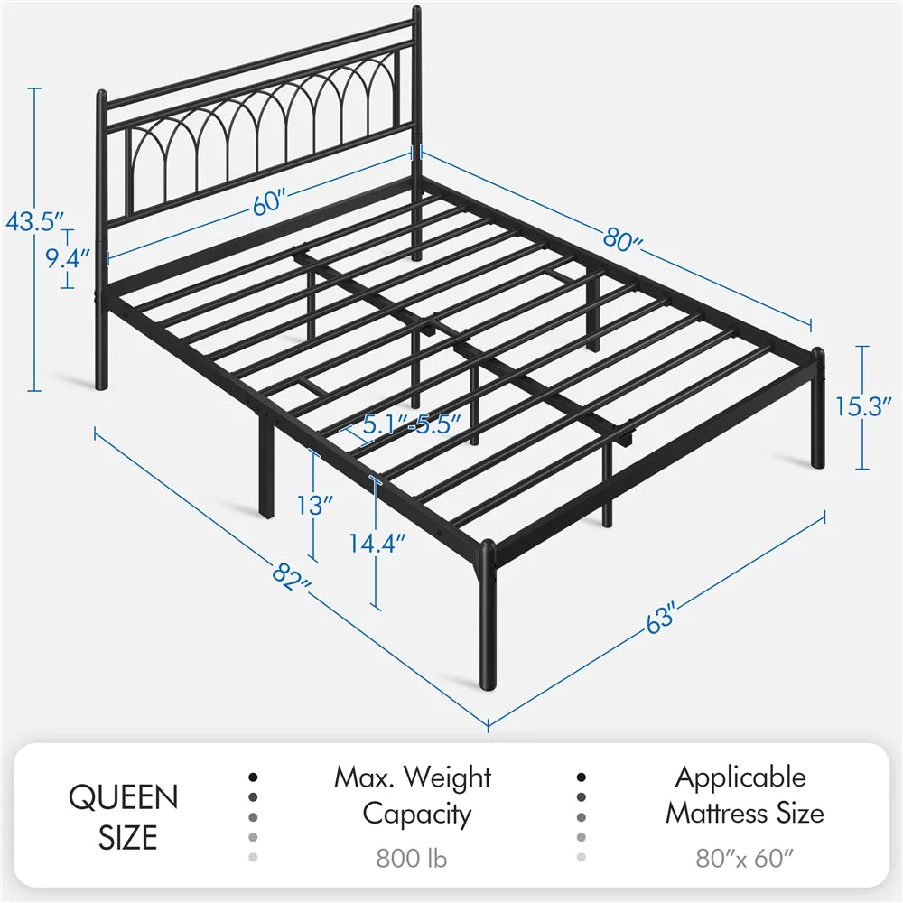 Queen Black Metal Bed Frame with Headboard R65572
