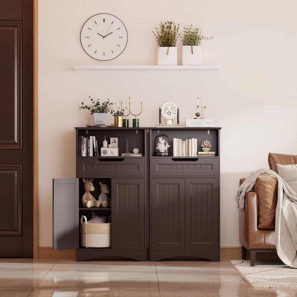 Dark Brown Bathroom Storage Cabinet with Drawer and Shelf M765852