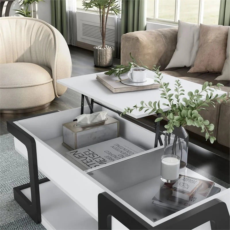 White Wood Lift-Top Storage Coffee Table V769958