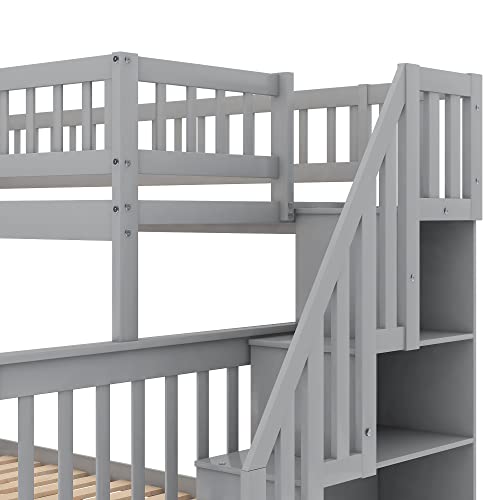 Twin Over Twin/Full Bunk Bed with Twin Size Trundle and Drawers, Solid Wood P323873