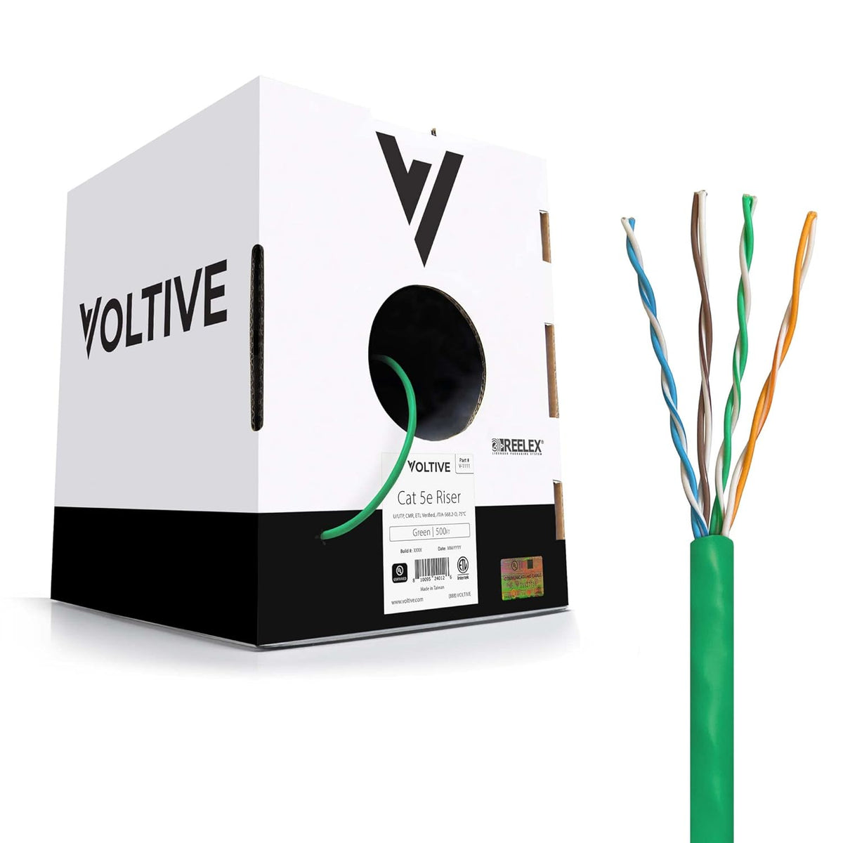 White 1000ft Cat5e Riser Bulk Ethernet Cable U3476