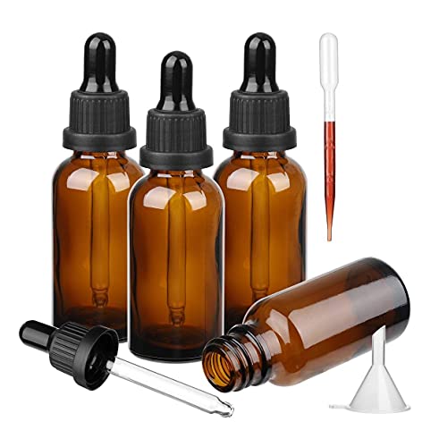4 X 50ml Amber Glass Dropper Bottle with Glass Pipette K3140