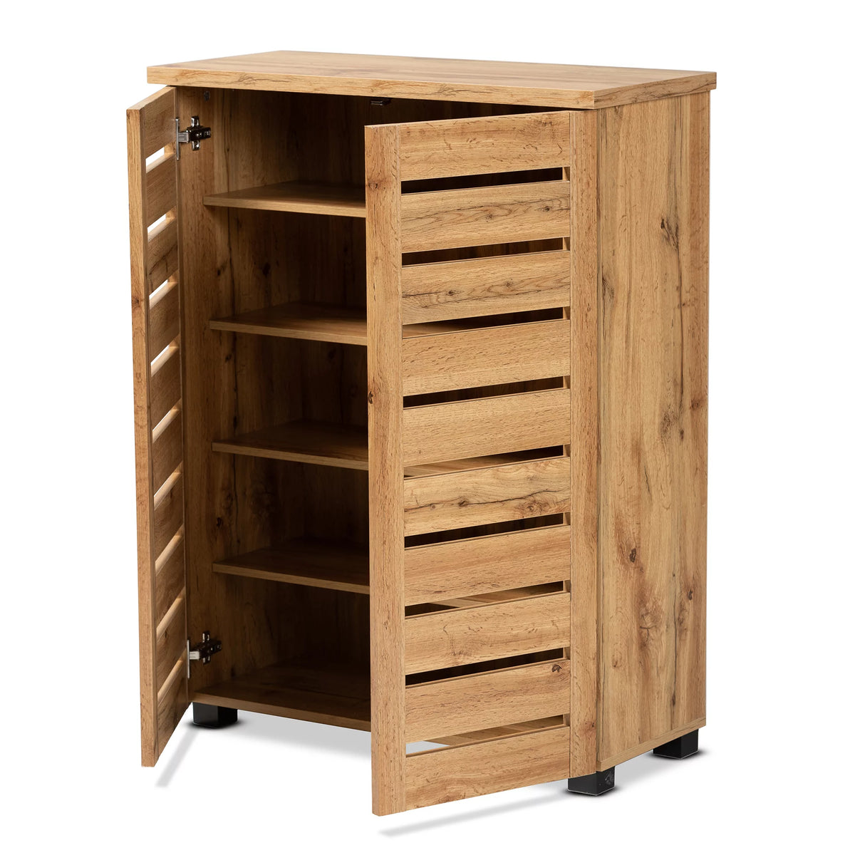 Oak Brown Finished Wood 2-Door Shoe Storage Cabinet R52102
