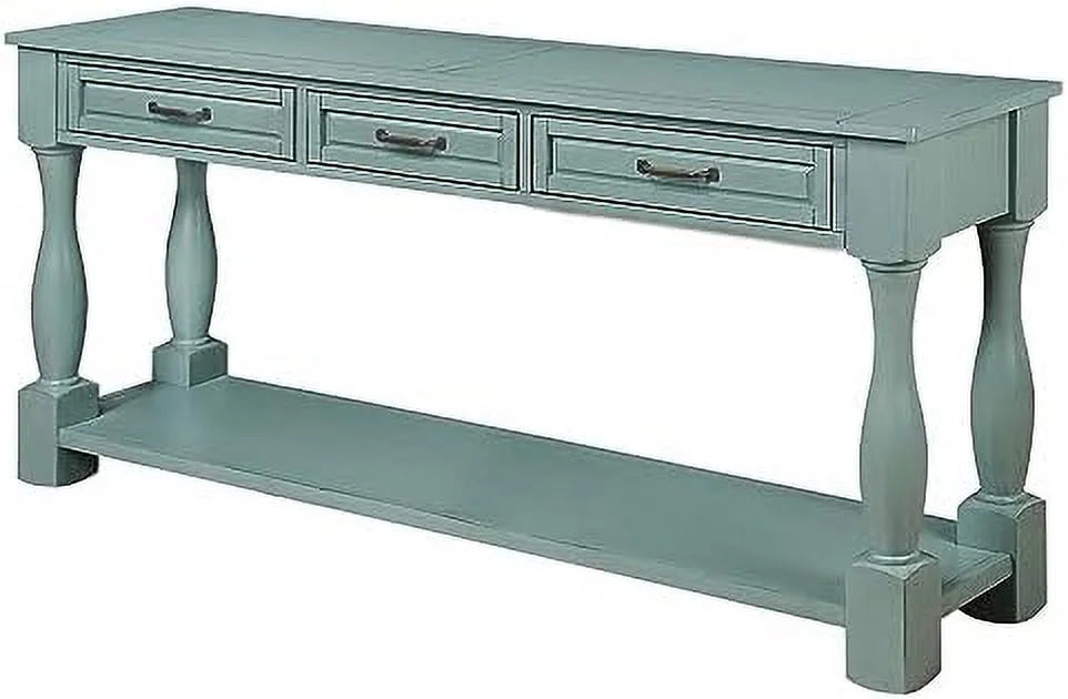 White 63 inch Wood Console Table with 3 Drawers M352