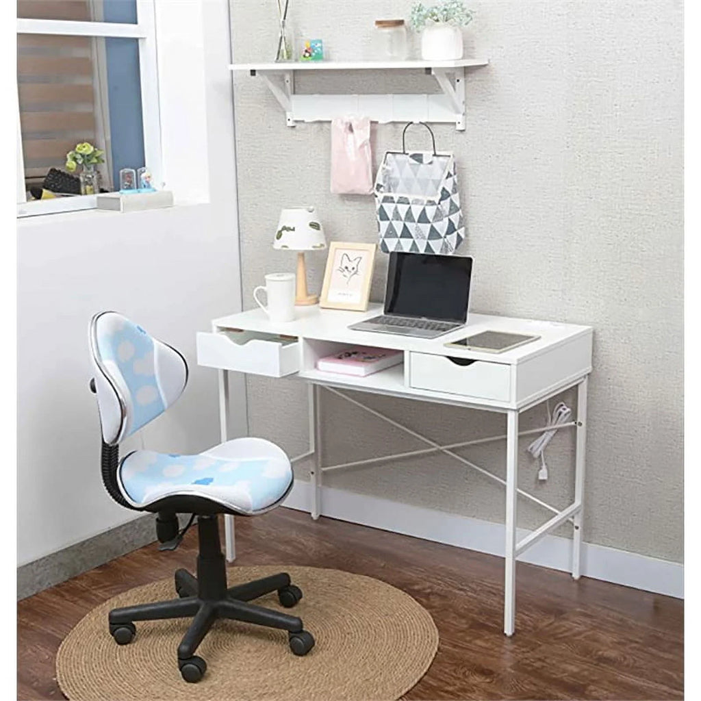 Large White Wood Writing Desk with Drawer B888