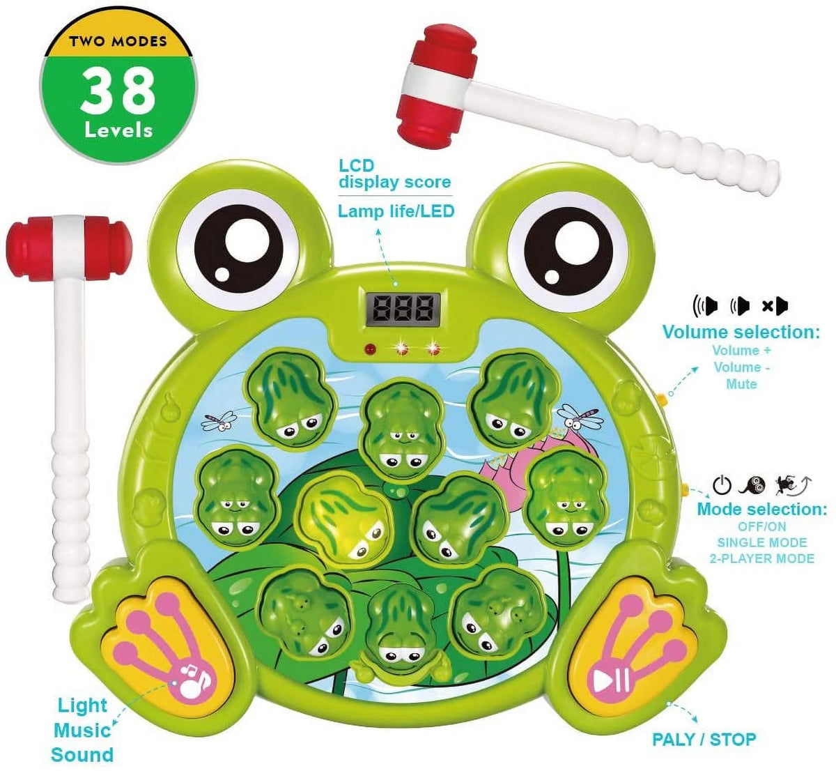Whack A Frog Interactive Early Development Toy, 2 Hammers Included G526