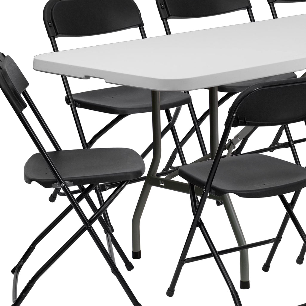 8' White Plastic Folding Table Set with 10 Folding Chairs M93603