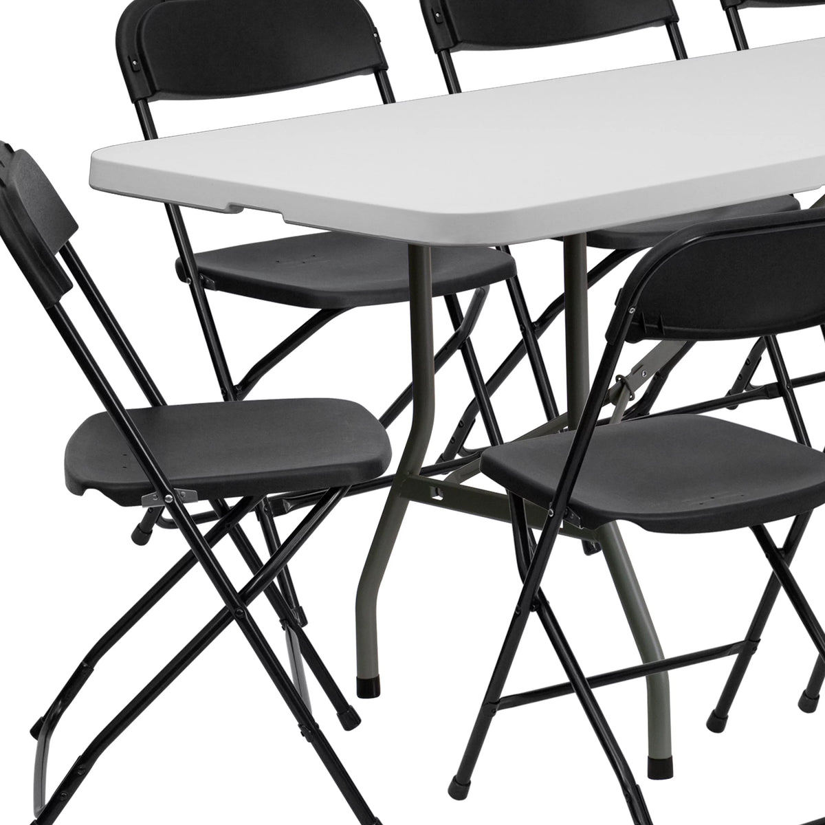 8' White Plastic Folding Table Set with 10 Folding Chairs M93603