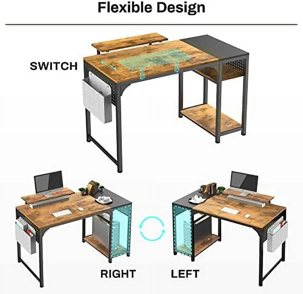 55 Inch Computer Desk with Monitor Stand and Shelves F30359
