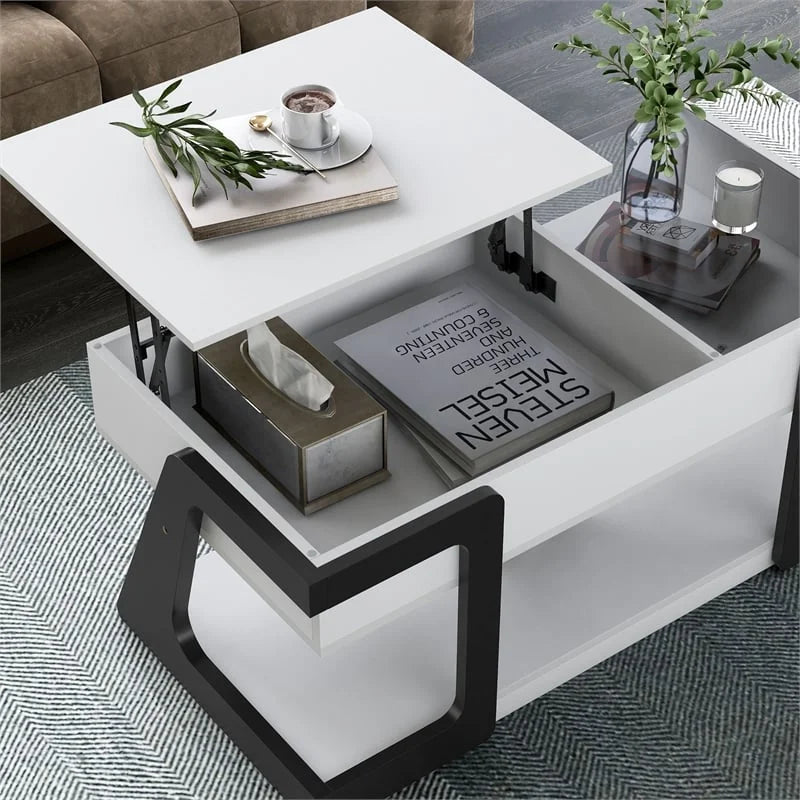 White Wood Lift-Top Storage Coffee Table V769958