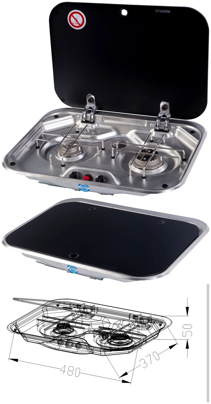 2 Burner LPG Gas Stove Cooktop with Glass Lid T214730