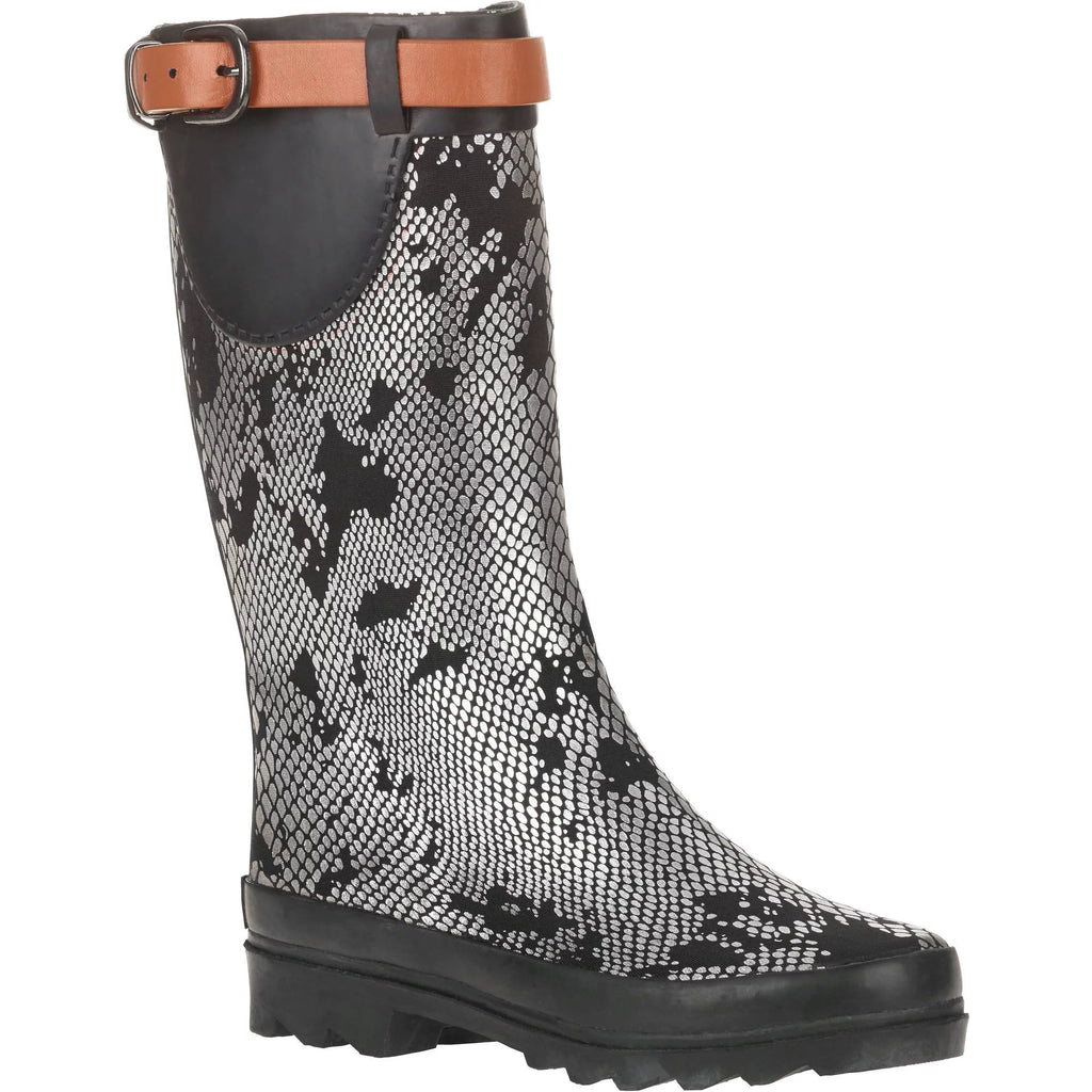 Metallic Snake Skin Print Rain Boot D226