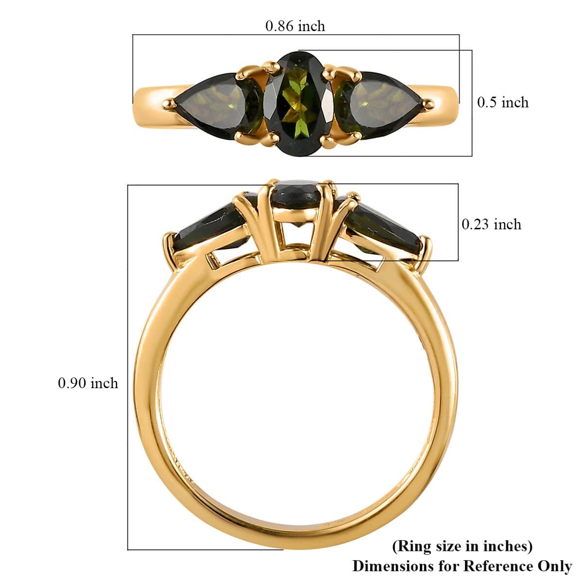 Chrome Tourmaline Oval 925 Sterling Silver Vermeil Yellow Gold Plated 3 Stone Ring Size 7 Ct 0.95 B91016