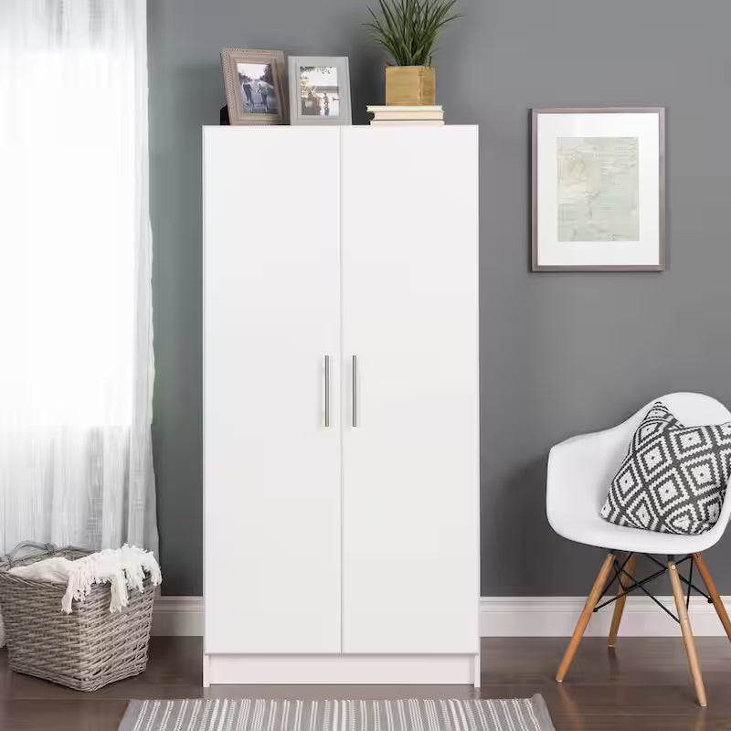 2-Shelf Engineered Wood Freestanding Wardrobe Cabinet in White P94888