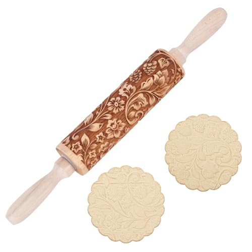 Darker 3D Flower Rattan 35cm Embossed Wooden Rolling Pin O5525