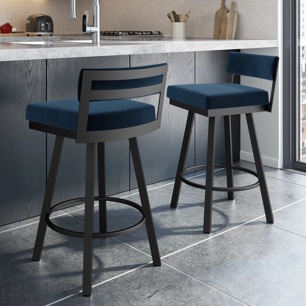 Dark Blue Velvet Swivel Counter Stool K84013