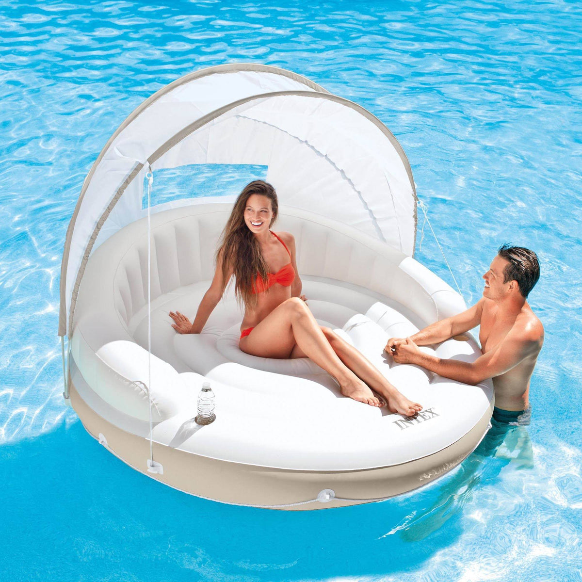 Inflatable Pool Canopy Island Lounge Raft with Sun Shade (2 Pack) C7557