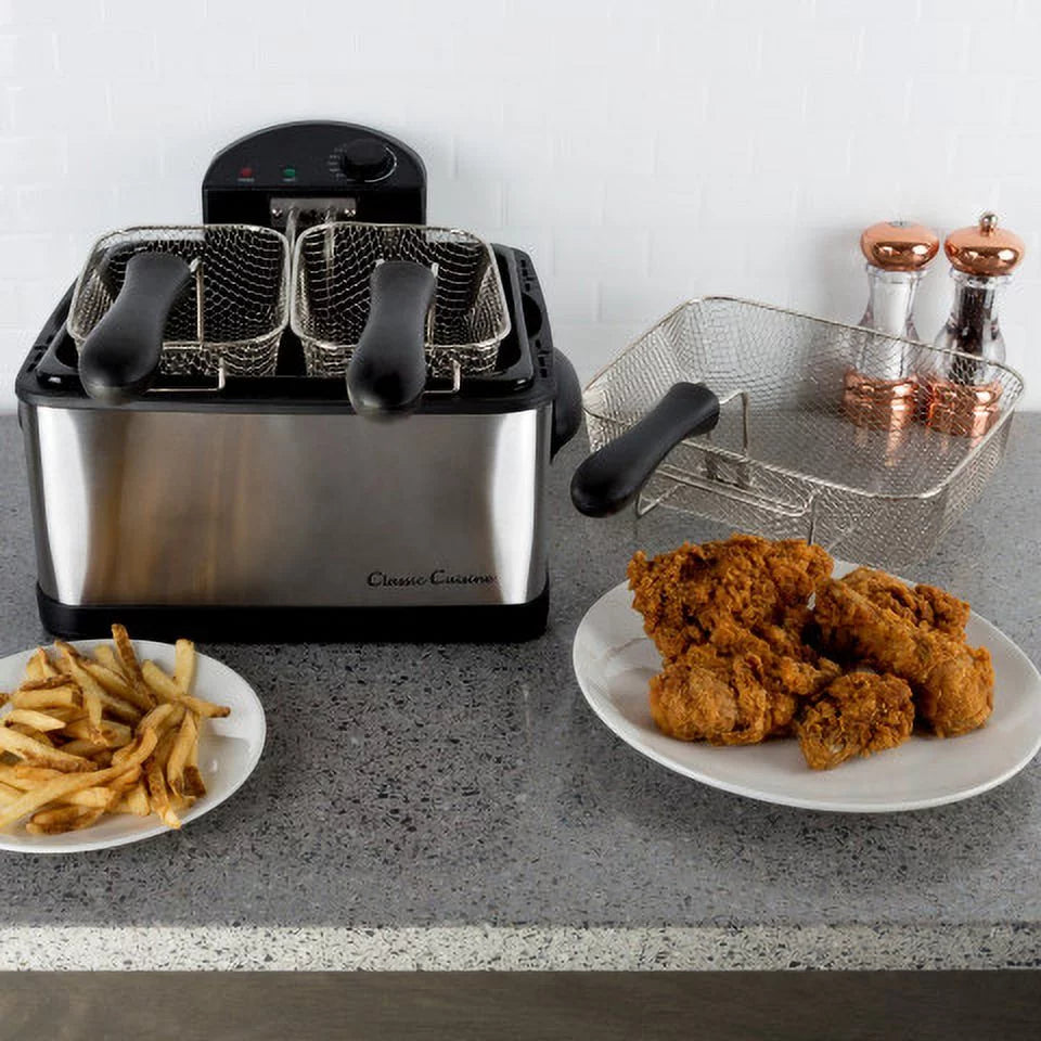 4-Liter Stainless-Steel Electric Deep Fryer with 3 Baskets V230