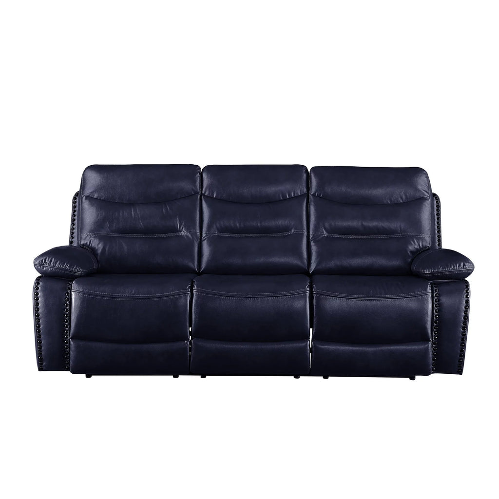 Navy Blue Leatherette Tufted Motion Sofa E6403