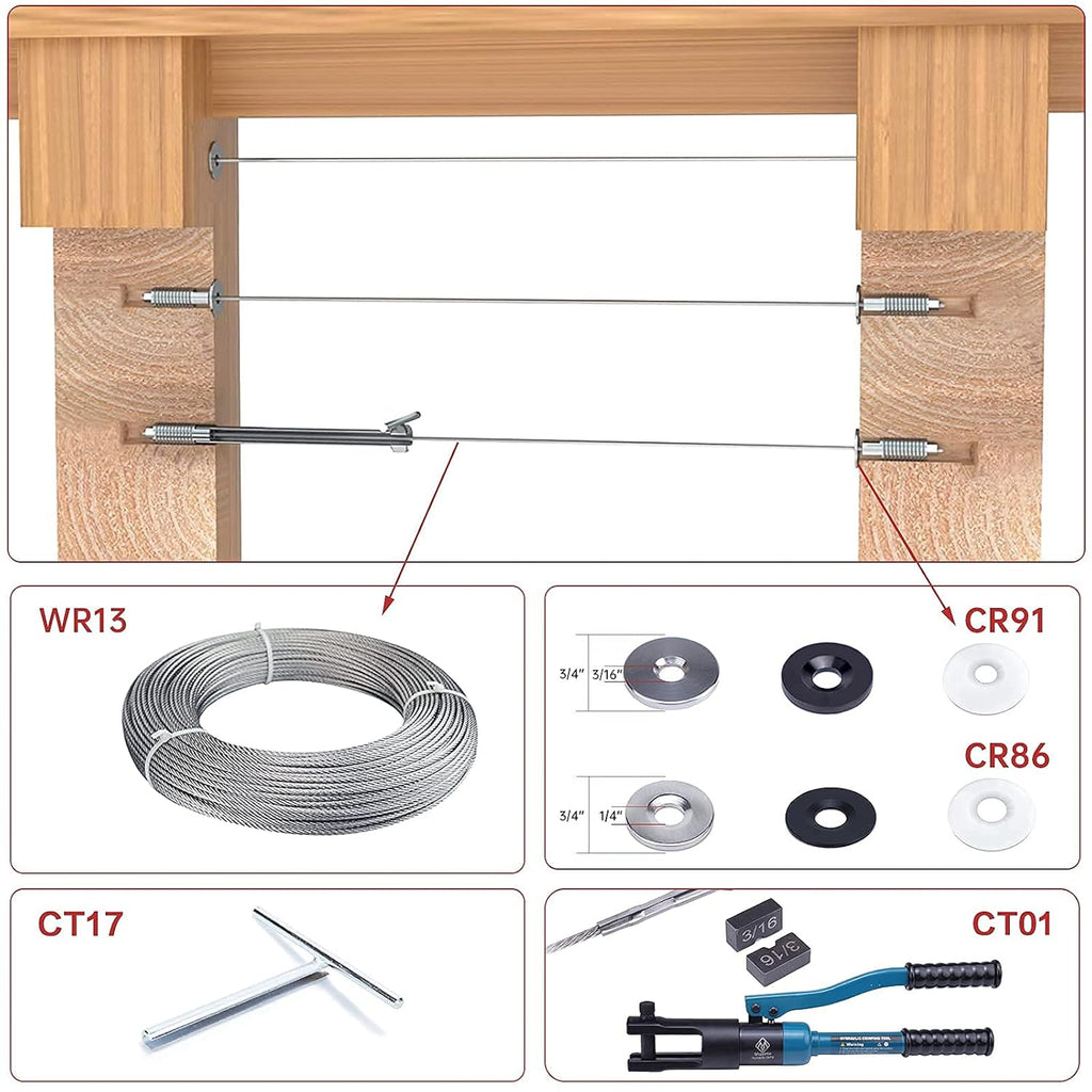 20Pack 3/16 Invisible Cable Railing Kit T316 Stainless Steel 10 Cable Line G58212