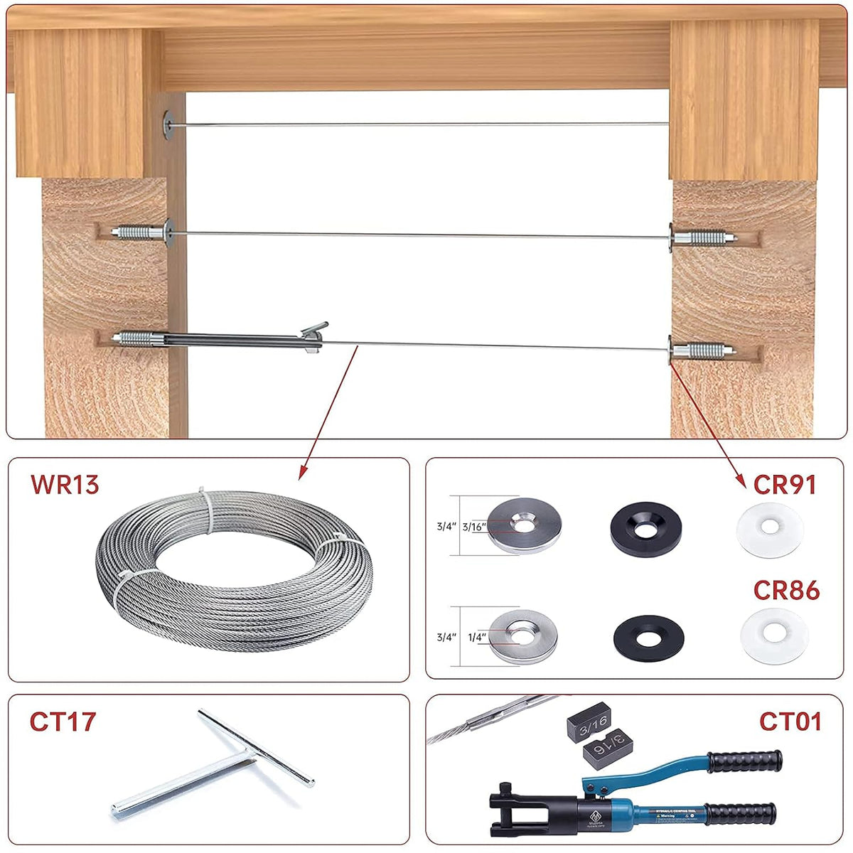 20Pack 3/16 Invisible Cable Railing Kit T316 Stainless Steel 10 Cable Line G58212