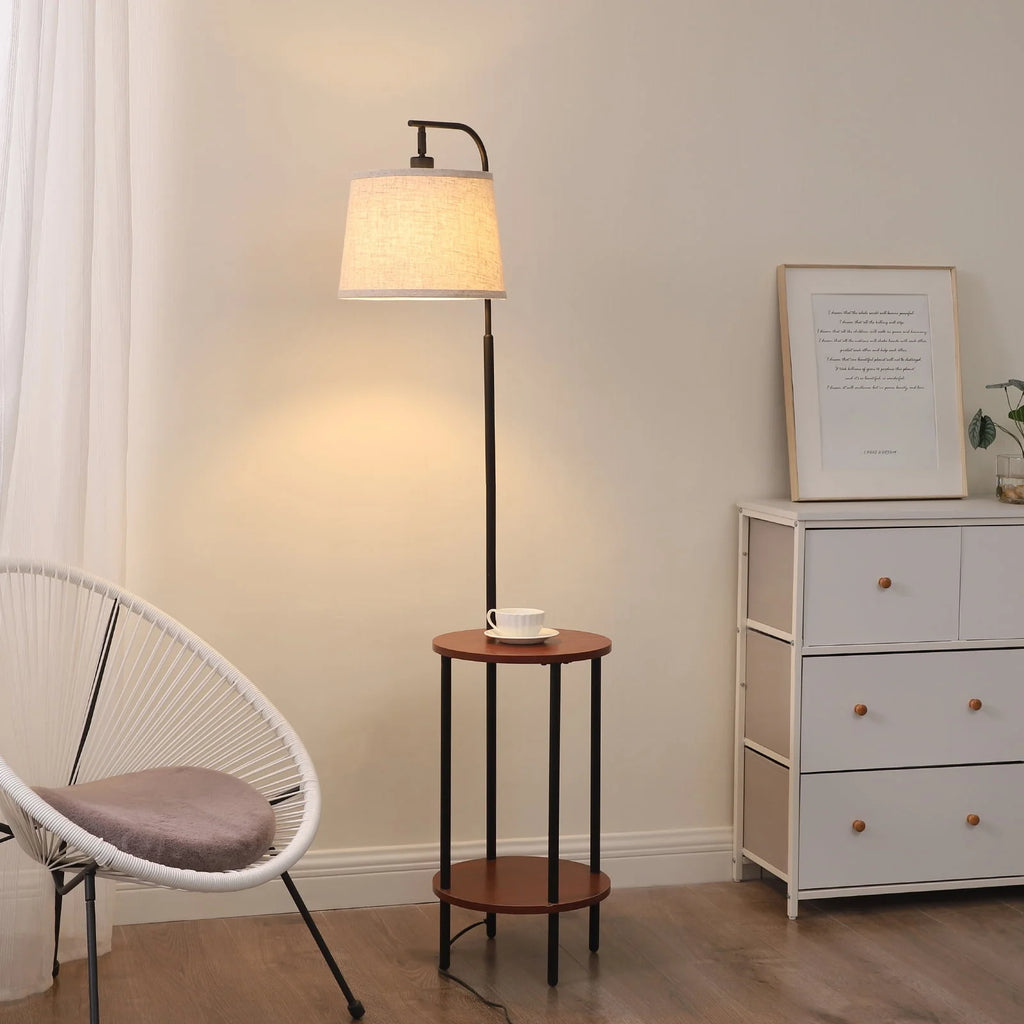 Brown Floor Lamp with Table and Shelves Z852988