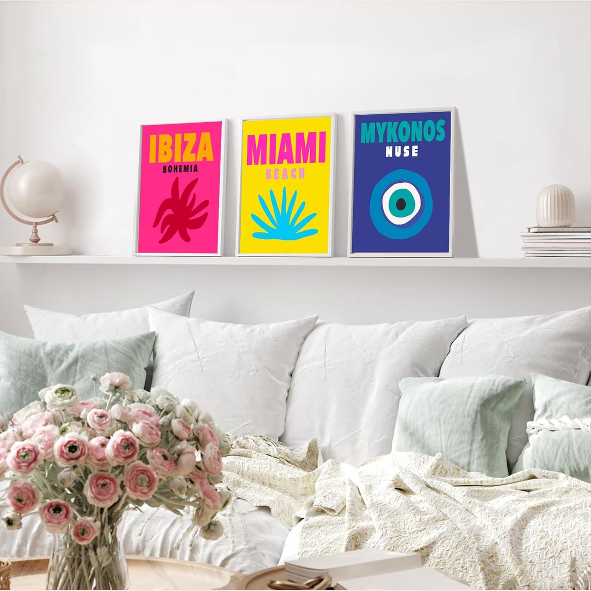 Preppy Posters for Dorm Decor, Colorful Preppy Wall Art Travel Prints, Pink Pastels College Maximalist Decor (8"x10", unframed) L730094