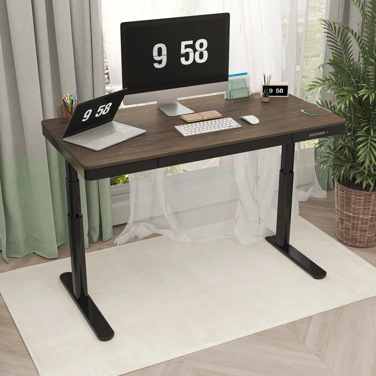 Dark Bamboo 55"x28" Standing Desk with Drawers A2863