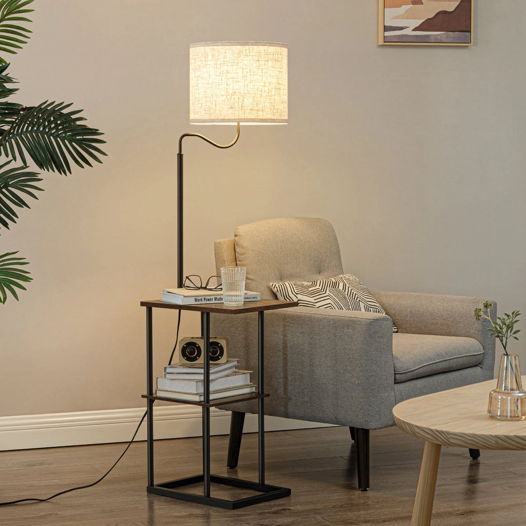 Brown Floor Lamp with Table and Shelves Z852988