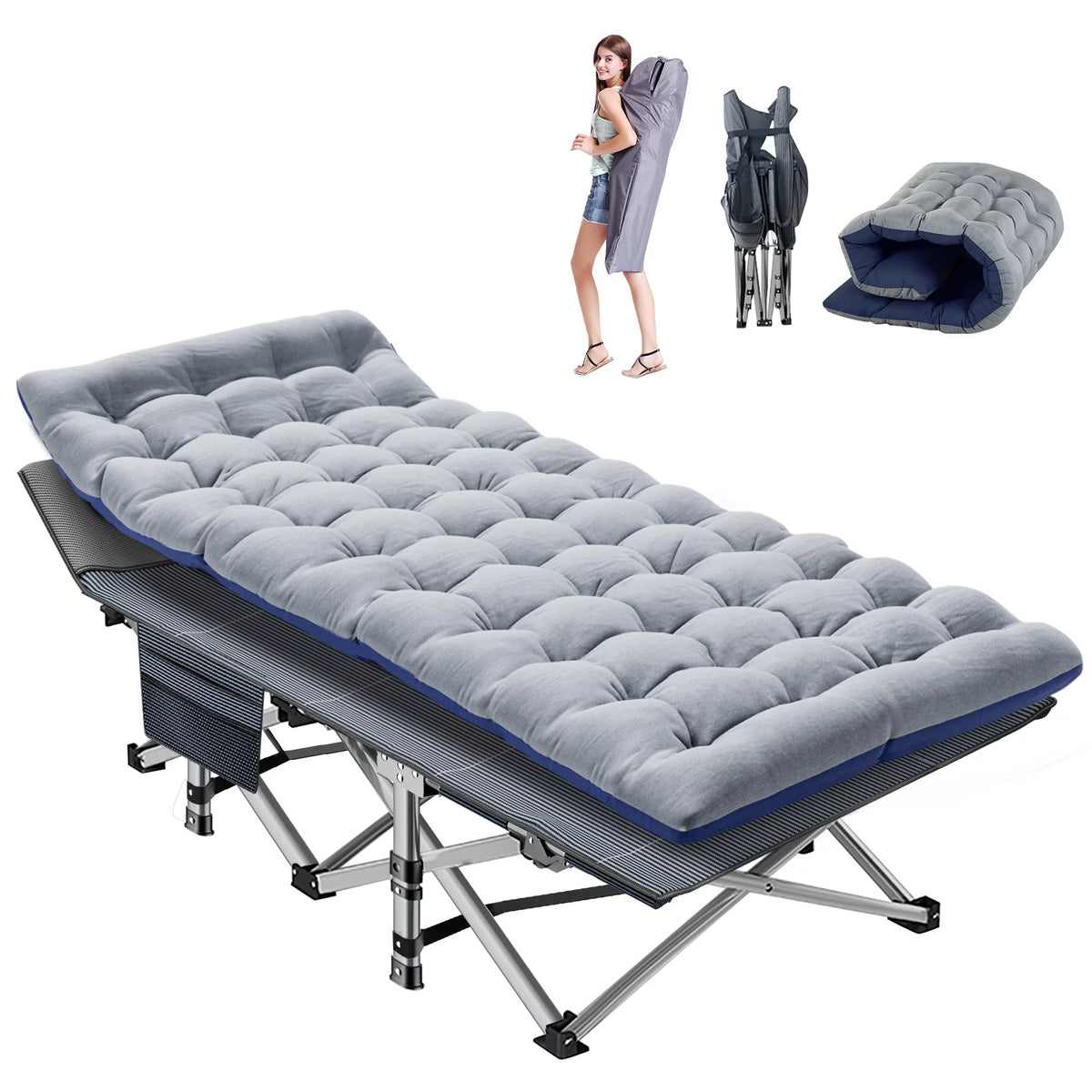 75'' Portable Folding Camping Cot with Mattress & Carry Bag C807729