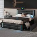 Queen Size Upholstered Platform Bed with LED Lights and USB Charging, 4 Drawers, Black L585663