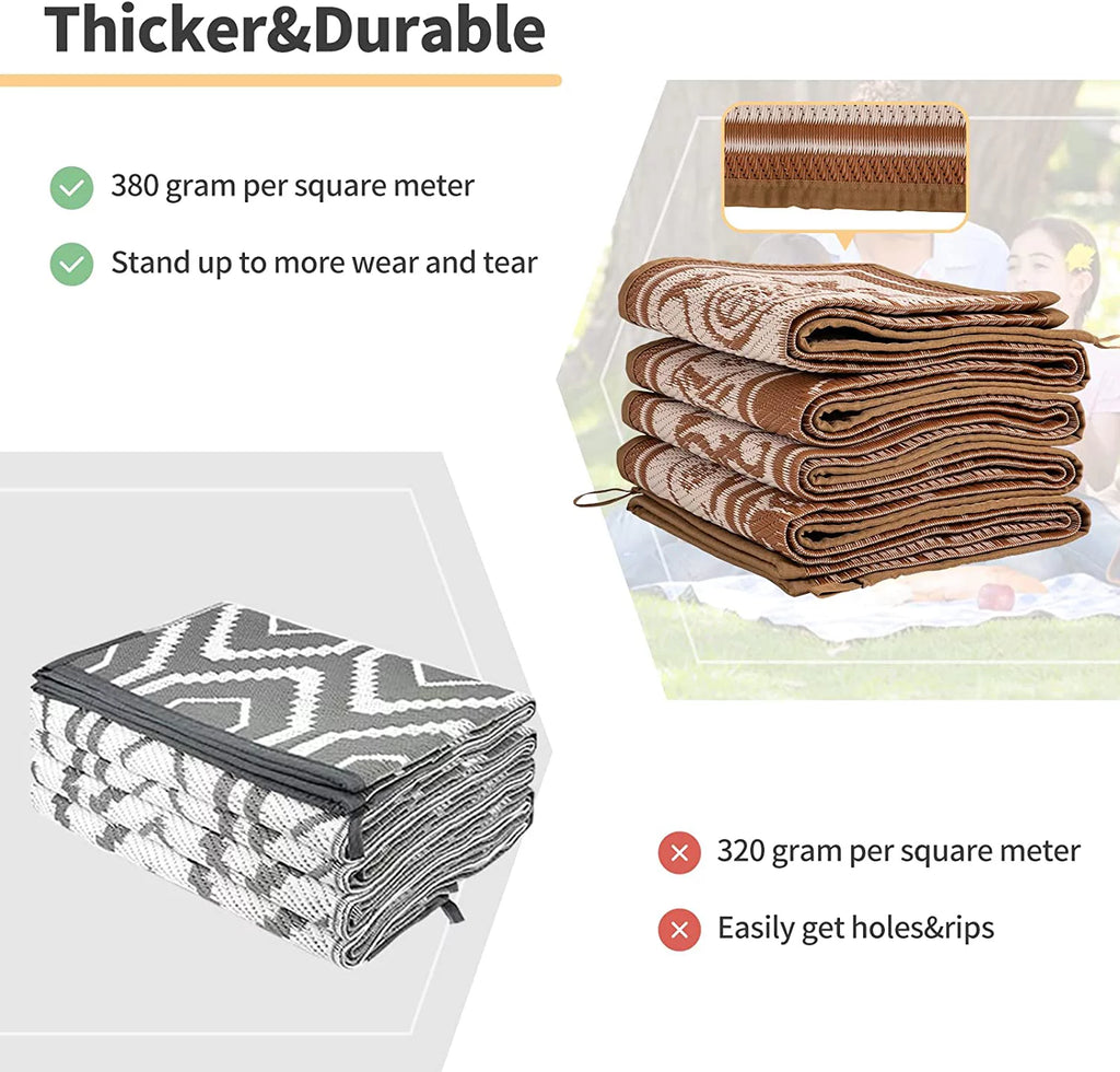 Reversible Outdoor Rug 9x12 Beige Brown S70708