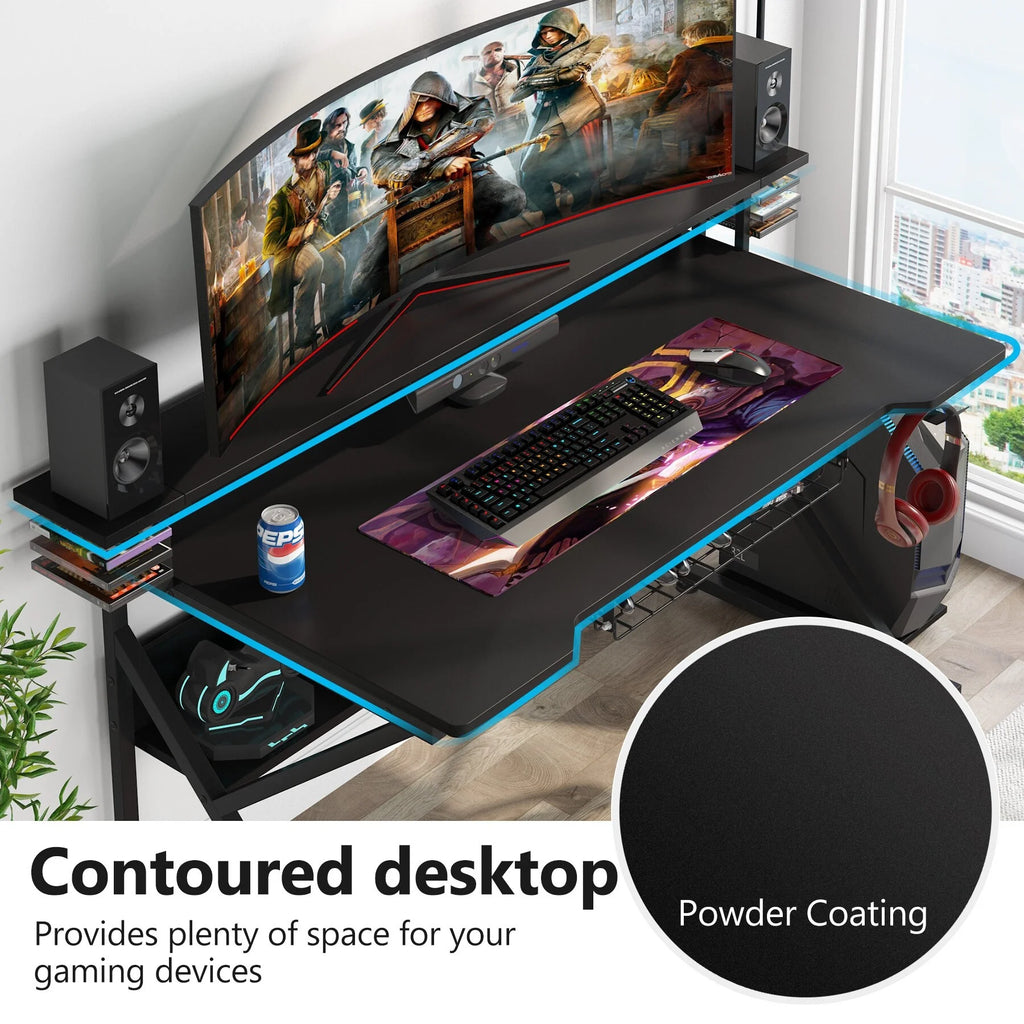 Gaming Desk with Storage Shelf and Monitor Shelf T52531
